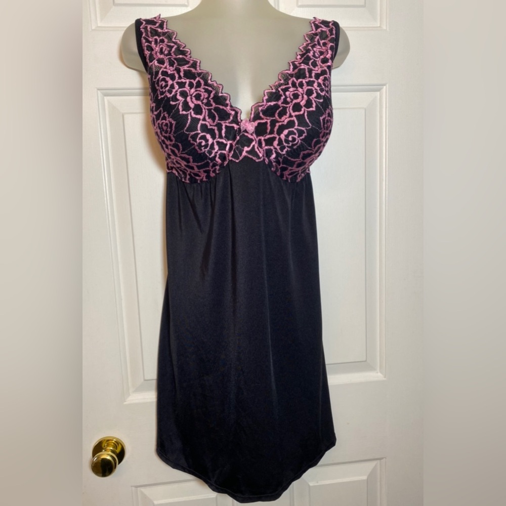 Chic Black Babydoll with Pink Lace and Panty